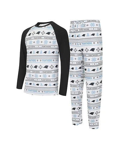 Men's Concepts Sport White, Black Carolina Panthers Tinsel Raglan Long Sleeve T-shirt and Pants Sleep Set