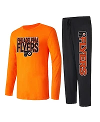 Men's Concepts Sport Black, Orange Philadelphia Flyers Meter Long Sleeve T-shirt and Pants Sleep Set