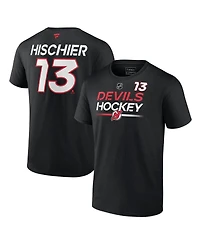 Men's Fanatics Nico Hischier Black New Jersey Devils Authentic Pro Prime Name and Number T-shirt