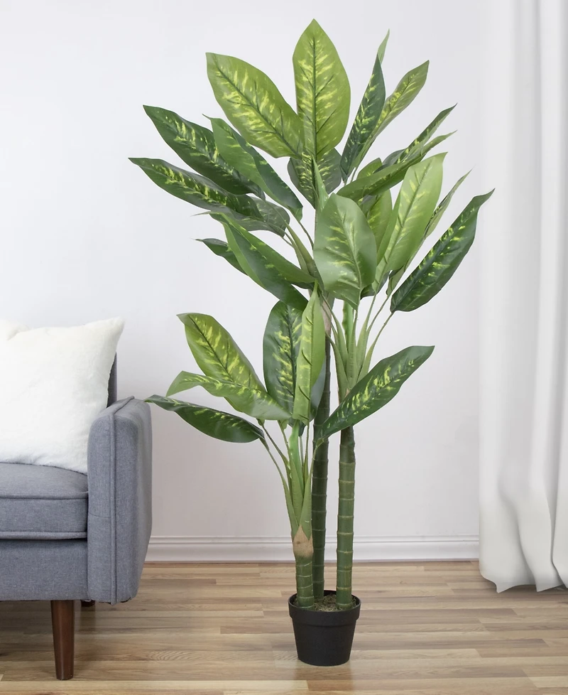 59" Artificial Wide Leaf Dieffenbachia Potted Plant