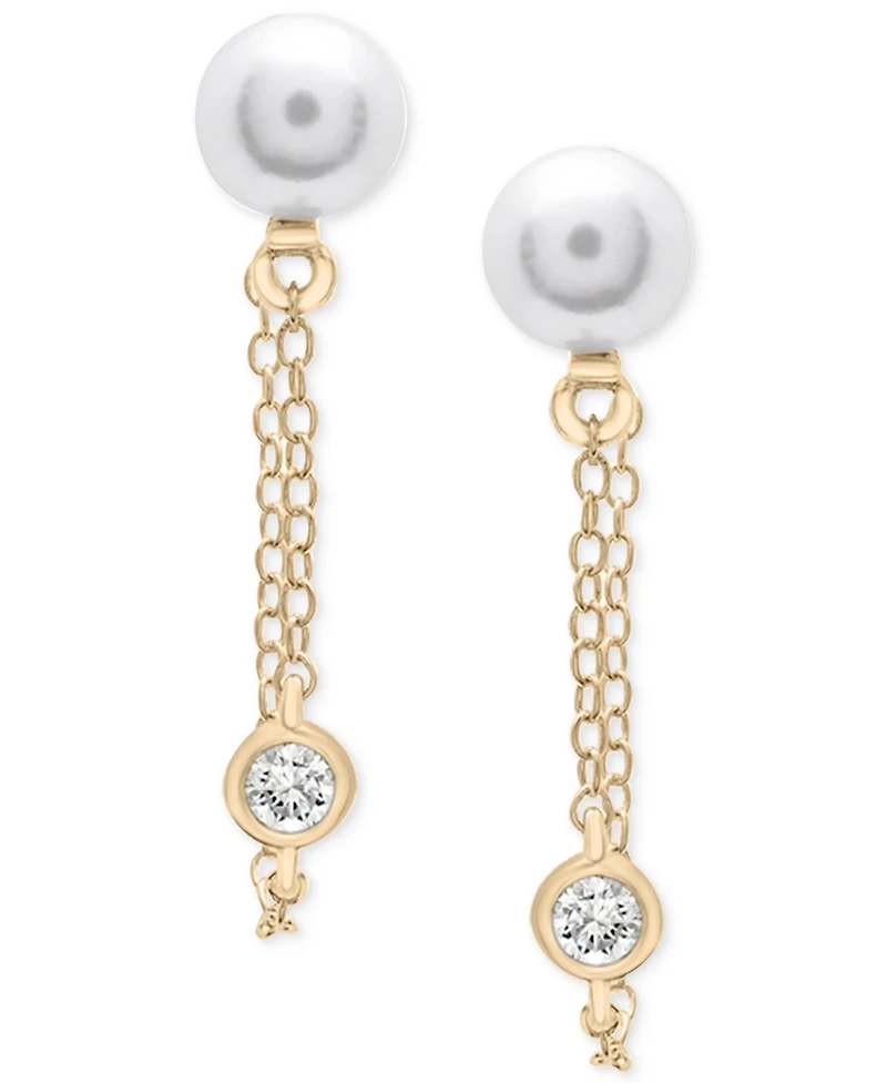 3-Pc. Set Cultured Freshwater Pearl (5mm) & White Topaz (x ct. t.w.) Stud, Chain, & Hoop Earrings in 14k Gold-Plated Sterling Silver