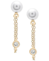 3-Pc. Set Cultured Freshwater Pearl (5mm) & White Topaz (x ct. t.w.) Stud, Chain, & Hoop Earrings in 14k Gold-Plated Sterling Silver