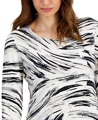 Jm Collection Women's Printed 3/4 Sleeve Jacquard Top, Exclusively at Macy's