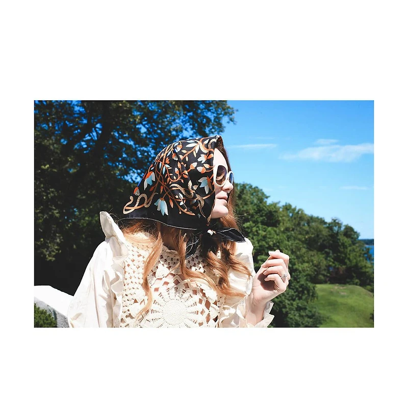 Jessie Zhao New York Double Sided Silk Scarf Of Night's Enchanted Garden