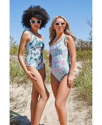 Jessie Zhao New York Green Garden Reversible One-Shoulder One-Piece Swimsuit