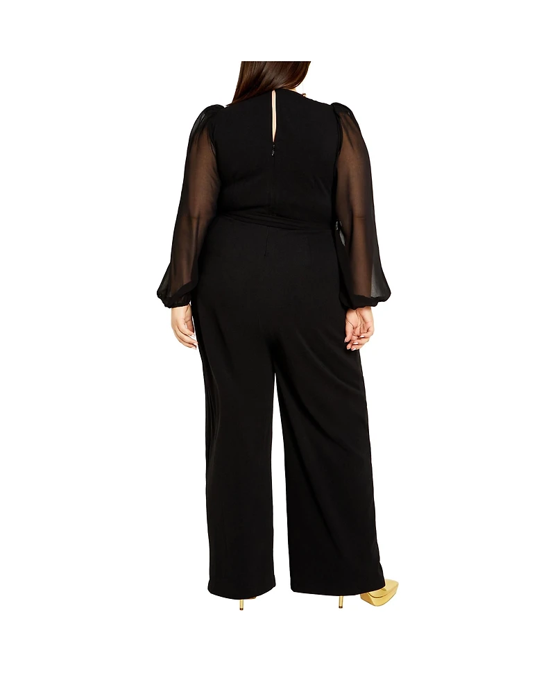 City Chic Plus Sheer Sleeve Jumpsuit