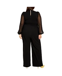 City Chic Plus Sheer Sleeve Jumpsuit
