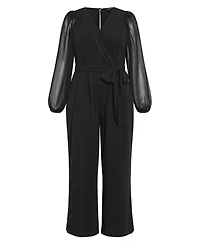 City Chic Plus Sheer Sleeve Jumpsuit