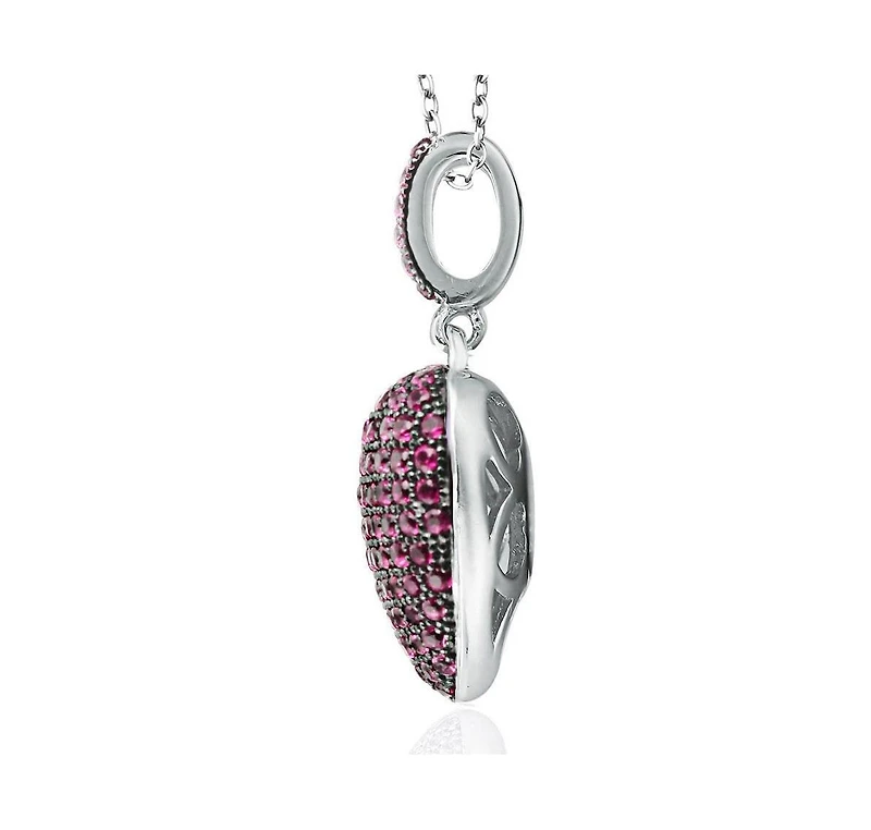 Suzy Levian Sterling Silver Cubic Zirconia Pave Mini Heart Pendant Necklace
