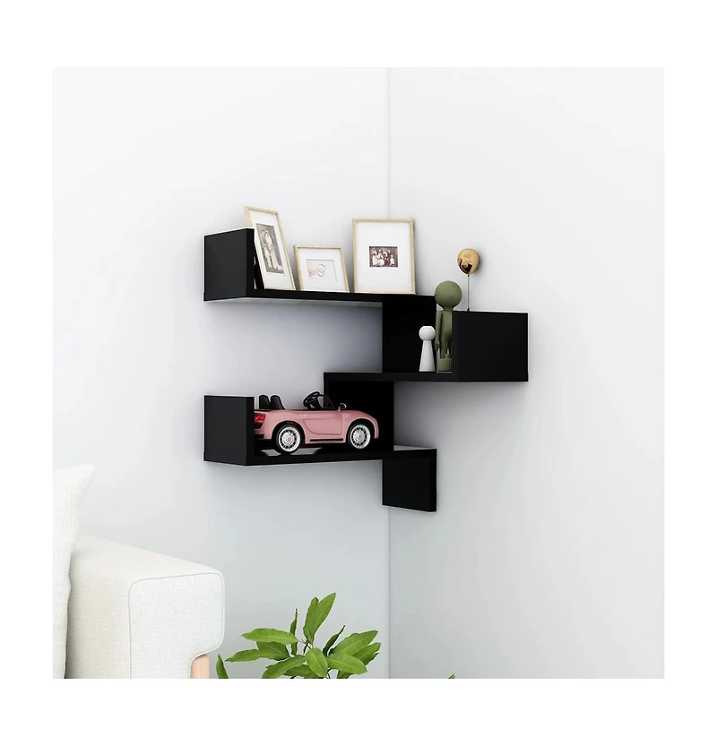 Wall Corner Shelf Black 15.7"x15.7"x19.7" Engineered Wood