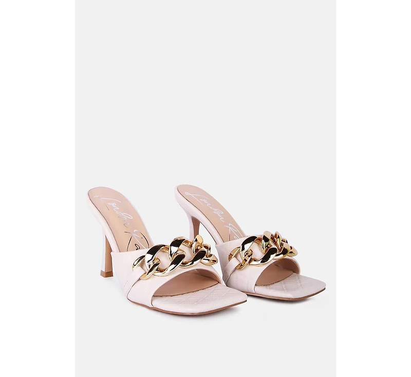 Womens Mermaid Quilted Metallic Chain Embellished Sandals