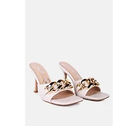 Womens Mermaid Quilted Metallic Chain Embellished Sandals