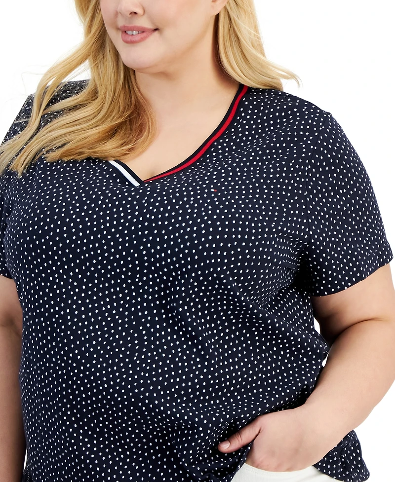 Tommy Hilfiger Plus Size V-Neck Dot-Print Top