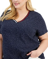 Tommy Hilfiger Plus Size V-Neck Dot-Print Top
