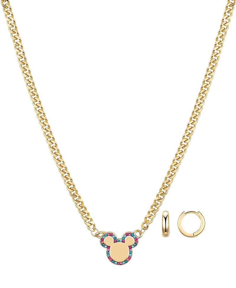 Disney Multi Color Crystal Mickey Mouse Necklace and Hoop Earring Set