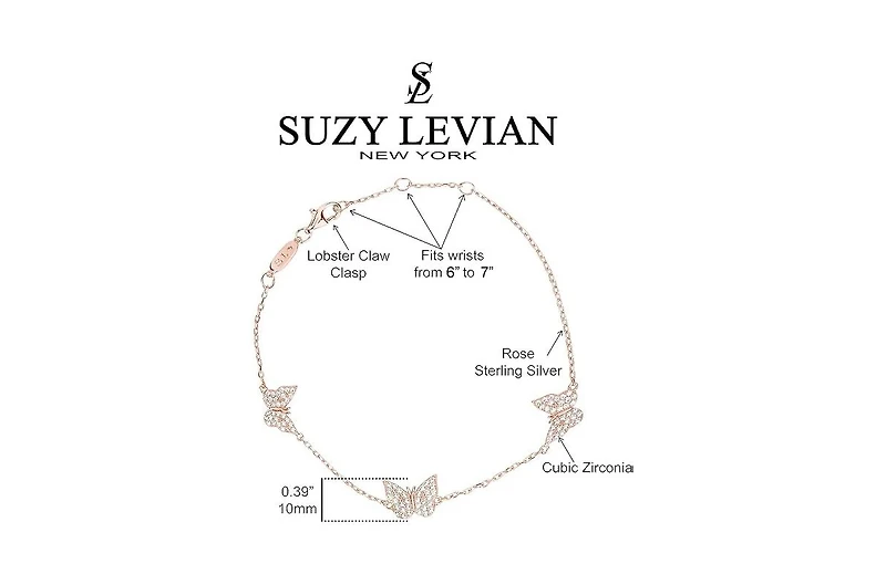 Suzy Levian Sterling Silver Cubic Zirconia Butterfly Station Bracelet