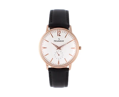 Peugeot Men's 40mm Rose Gold Vintage Like Remote Sweep Leather Strap Watch