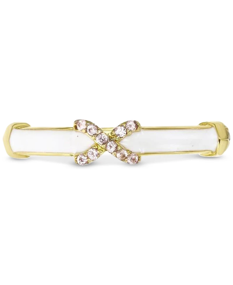 Cubic Zirconia & Enamel X Band 14k Gold-Plated Sterling Silver