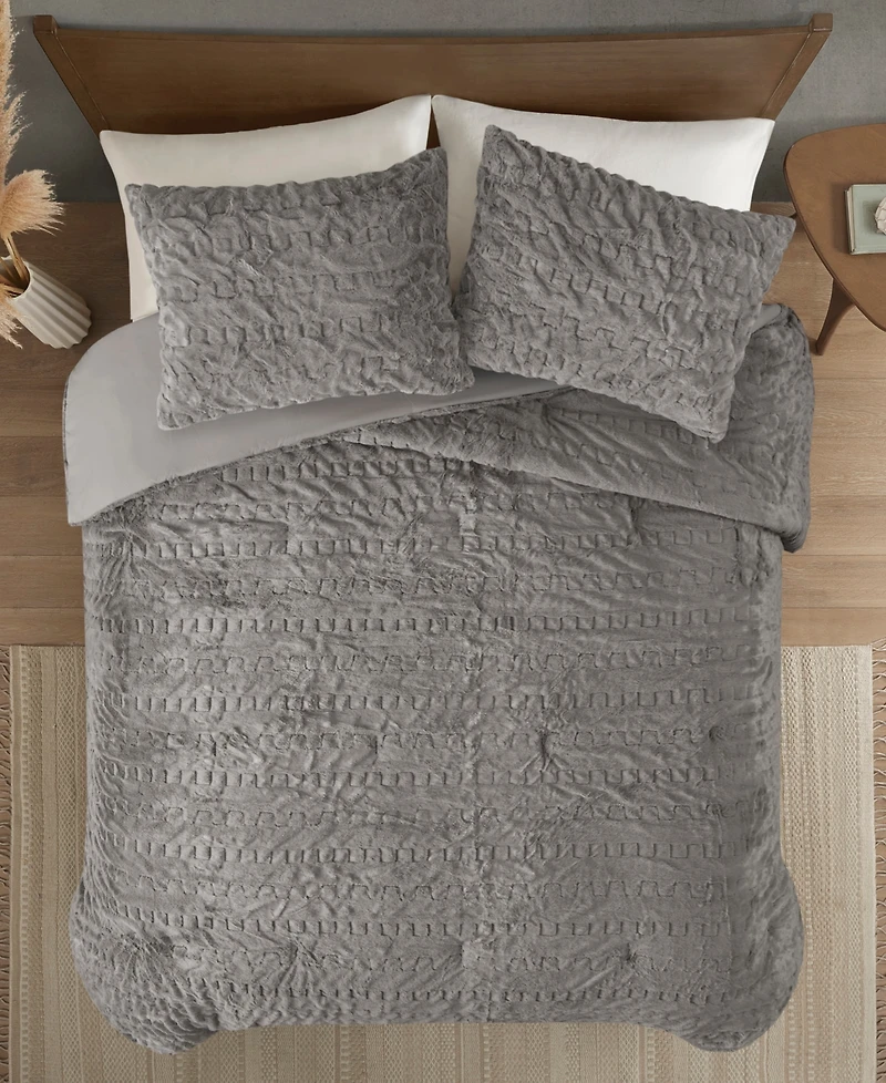 Madison Park Blair Ruched 3-Pc. Faux Fur Comforter Set, Full/Queen