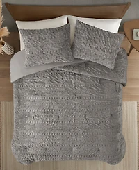 Madison Park Blair Ruched 3-Pc. Faux Fur Comforter Set, Full/Queen