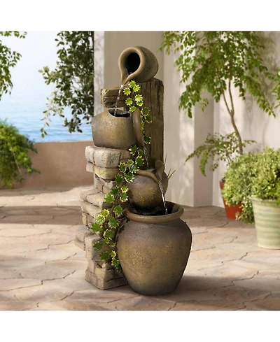 Four Jugs 33" High Large Rustic Indoor Outdoor Decor Faux Stone Floor Fountain Cascading Outside Garden Patio