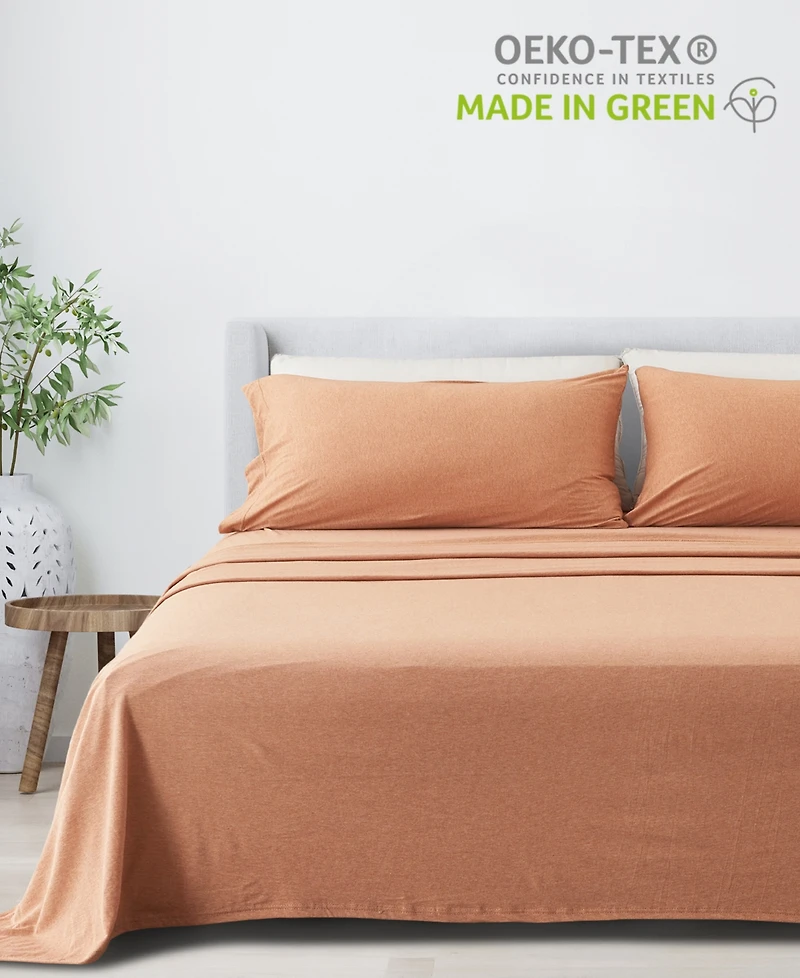 Premium Comforts Heathered Melange T-shirt Jersey Knit Cotton Blend Piece Sheet Set