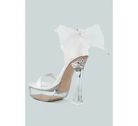Womens Kiri Satin Clear High Heeled Bow Sandals