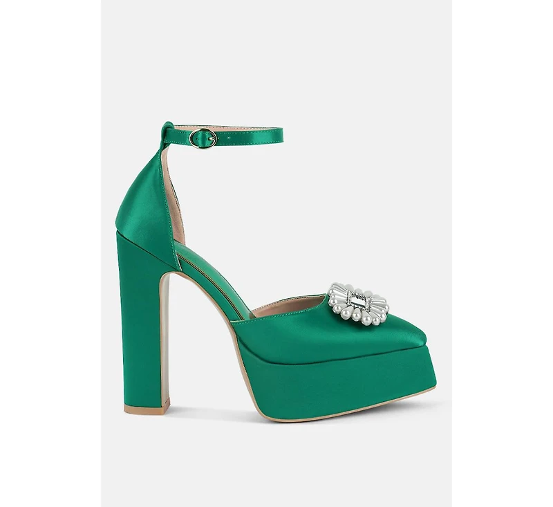 Womens Maeissa Pearls Brooch Detail Platform Block Heel Sandals