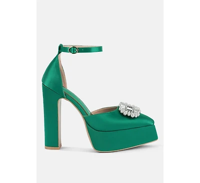 Womens Maeissa Pearls Brooch Detail Platform Block Heel Sandals