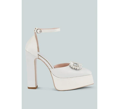 Womens Maeissa Pearls Brooch Detail Platform Block Heel Sandals