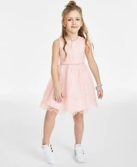 Rare Editions Toddler Little Big Girls Floral Organza Social Dress Big Girls Imitation Pearl Embellished Cardigan Created For Macys