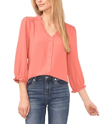 CeCe Women's Ruffled Button-Front 3/4-Sleeve Blouse