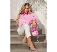 Rhinestones Embellished Satin Stiletto Pumps Women