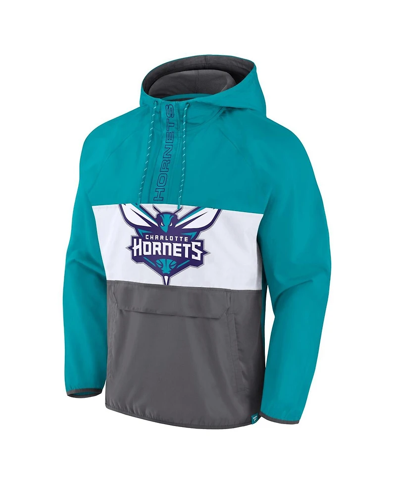 Men's Fanatics Teal, Gray Charlotte Hornets Anorak Flagrant Foul Color-Block Raglan Hoodie Half-Zip Jacket