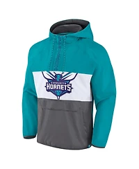 Men's Fanatics Teal, Gray Charlotte Hornets Anorak Flagrant Foul Color-Block Raglan Hoodie Half-Zip Jacket