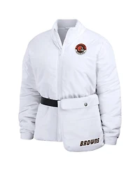 Women's Wear by Erin Andrews White Cleveland Browns Packaway Full-Zip Puffer Jacket