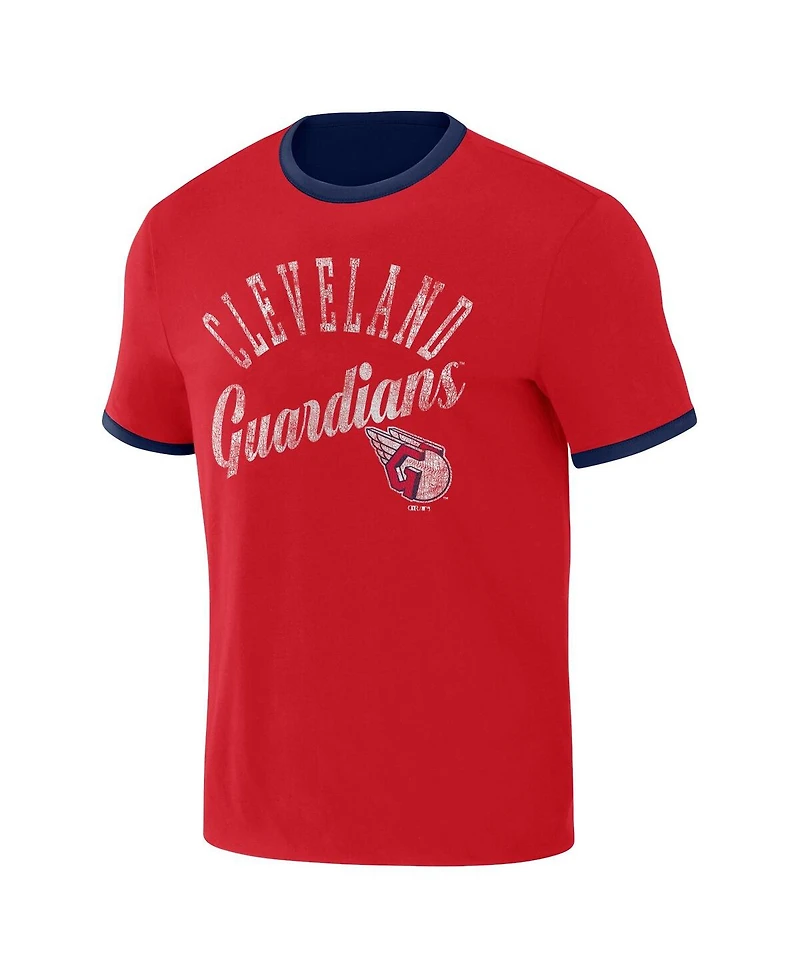 Men's Darius Rucker Collection by Fanatics Navy, Red Distressed Cleveland Guardians Two-Way Ringer Reversible T-shirt