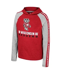 Big Boys Colosseum Red Wisconsin Badgers Ned Raglan Long Sleeve Hooded T-shirt