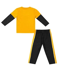 Toddler Boys and Girls Colosseum Gold, Black Iowa Hawkeyes Long Sleeve T-shirt and Pants Set
