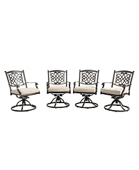 Mondawe Charcoal Gray Cast Aluminum Outdoor Dining Arm Chairs with Flower Pattern Backrest (Set of 4), Beige