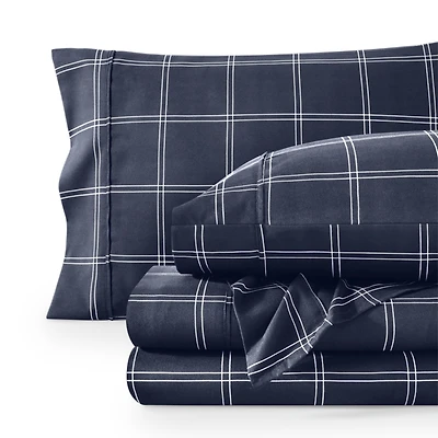 Bare Home Ultra-Soft Double Brushed Print Twin Sheet Set - Plaid