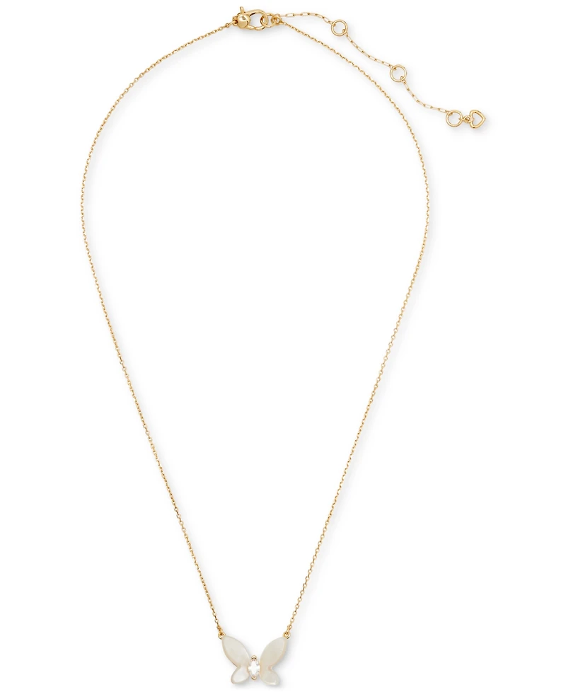 Kate Spade New York Gold-Tone Cubic Zirconia & Mother-of-Pearl Butterfly Statement Pendant Necklace, 18" + 3" extender