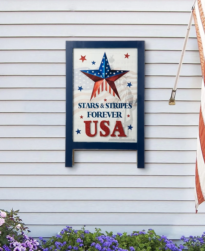 Glitzhome 24" H Patriotic, Americana Wooden Easel Porch Decor