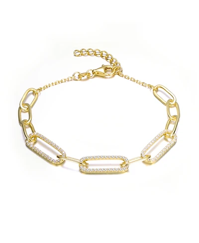 Gigi Girl Sterling Silver Teens 14k Yellow Gold Plated with Cubic Zirconia French Pave Slinky Oval Cable Link Bracelet - Adjustable in Length