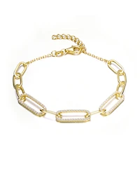 Gigi Girl Sterling Silver Teens 14k Yellow Gold Plated with Cubic Zirconia French Pave Slinky Oval Cable Link Bracelet - Adjustable in Length
