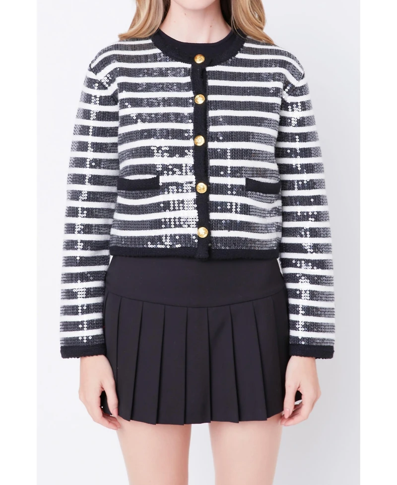 Women's Sequin Striped Knit Cardigan
