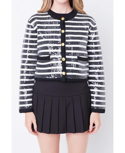 Women's Sequin Striped Knit Cardigan