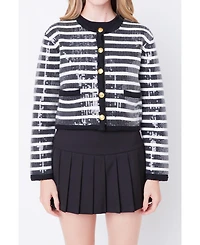 Women's Sequin Striped Knit Cardigan