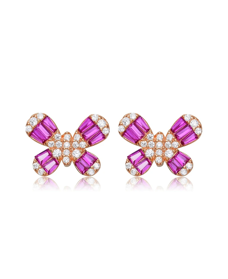 GiGiGirl Teens/Young Adults Sterling Silver with Baguette and Clear Round Cubic Zirconia Butterfly Stud Earrings