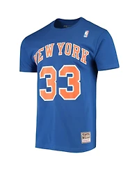 Men's Mitchell & Ness Patrick Ewing Blue New York Knicks Hardwood Classics Stitch Name and Number T-shirt